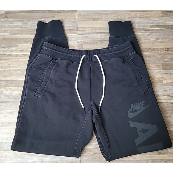 Nike AF-1 Spell‎ Out Men's Medium Black Joggers Sweatpants Swoosh Streetwear - Picture 1 of 12